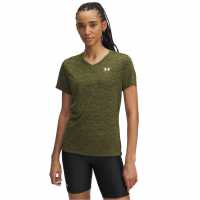 Under Armour Tech™ Twist V-Neck Short Sleeve Womens Експед Зелен 