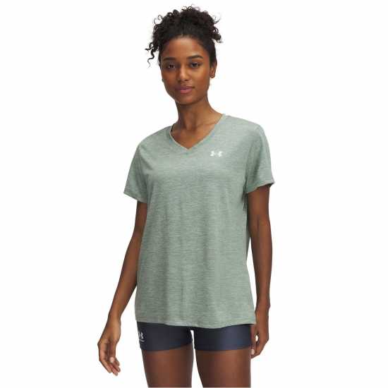 Under Armour Tech™ Twist V-Neck Short Sleeve Womens Силициево зелено 