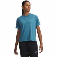 Under Armour Women's Challenger Boxy Short Sleeve Performance Gym Top Blue/White 