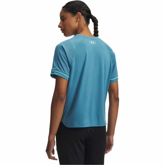 Under Armour Women's Challenger Boxy Short Sleeve Performance Gym Top Blue/White 