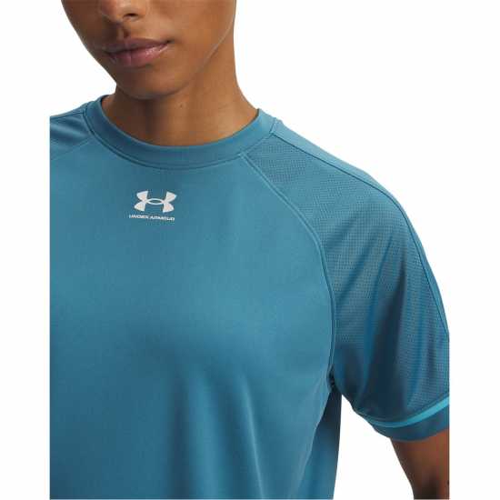 Under Armour Women's Challenger Boxy Short Sleeve Performance Gym Top Blue/White 