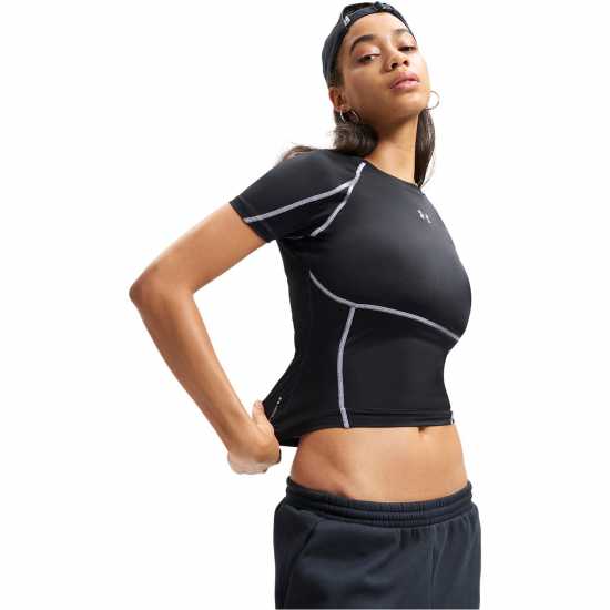 Under Armour Womens Heatgear® Elite Short Sleeve Performance Gym Top Ultimate Black 