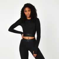Everlast Seamless Long Sleeve Crop Top Womens Black Дамски тениски и фланелки