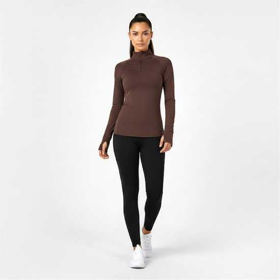 Usa Pro Long Sleeve Quarter Zip Top Womens Espresso 