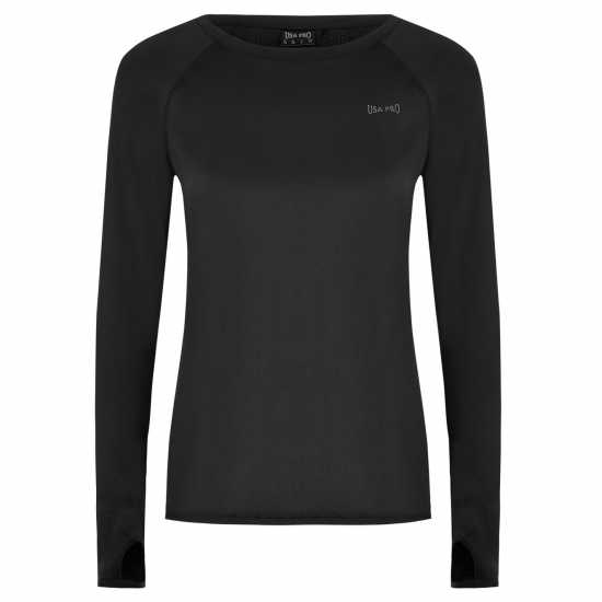 Usa Pro Long Sleeve T-Shirt Womens Black - Дамски тениски с яка