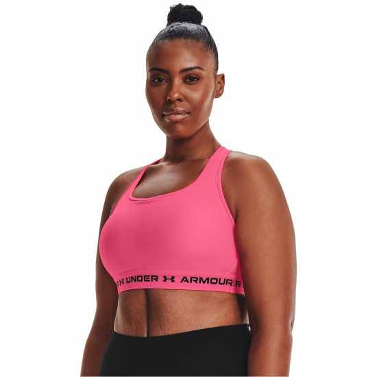 Under Armour Mid Crossback + Sports Bra Womens Cerise/Black Спортни сутиени