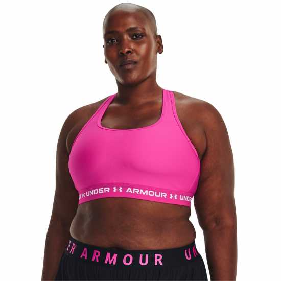 Under Armour Mid Crossback + Sports Bra Womens Rebel Pink Спортни сутиени