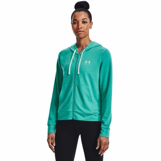 Under Armour Armour Rival Terry Full Zip Hoodie Womens Green Дамски суичъри и блузи с качулки