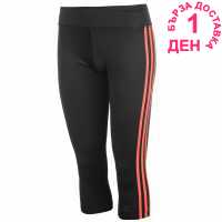 Adidas Дамски Клин Три-Четвърти 3 Stripe Three Quarter Tights Ladies Black/CorePink Дамски клинове за фитнес