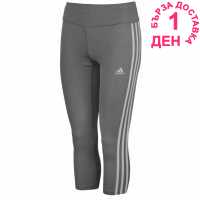 Adidas Дамски Клин Три-Четвърти 3 Stripe Three Quarter Tights Ladies Grey/White Дамски клинове за фитнес