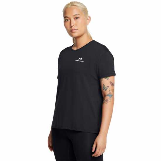 Under Armour Women's Rush Short Sleeve Performance Gym Top Black White 