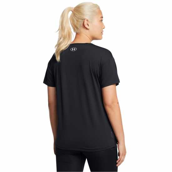 Under Armour Women's Rush Short Sleeve Performance Gym Top Black White 