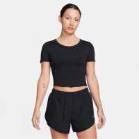 Nike One Fitted Women's Dri-FIT Short-Sleeve Top Черно Дамски дрехи за фитнес