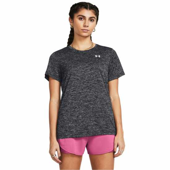 Under Armour Tech Twist Short Sleeve Womens Черна Въртене Дамски дрехи за фитнес