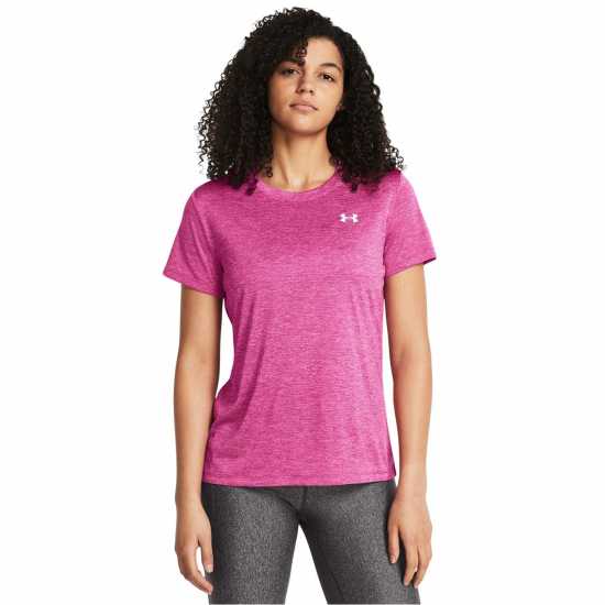 Under Armour Tech Twist Short Sleeve Womens Революционен розов Дамски дрехи за фитнес