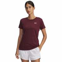 Under Armour Tech Twist Short Sleeve Womens Dark Maroon Дамски дрехи за фитнес