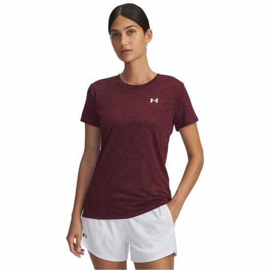 Under Armour Tech Twist Short Sleeve Womens Dark Maroon Дамски дрехи за фитнес