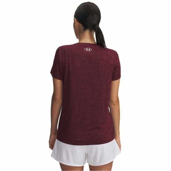 Under Armour Tech Twist Short Sleeve Womens Dark Maroon Дамски дрехи за фитнес