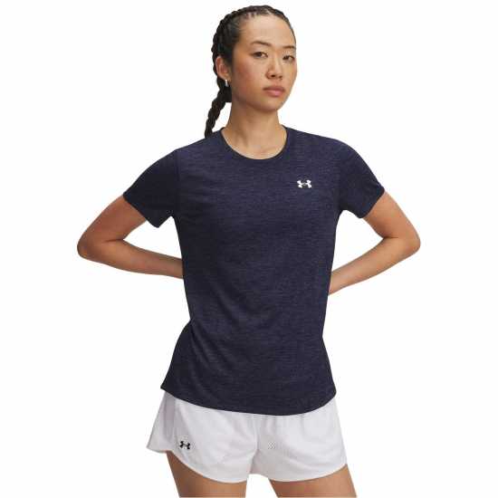 Under Armour Tech Twist Short Sleeve Womens Midnight Navy Дамски дрехи за фитнес