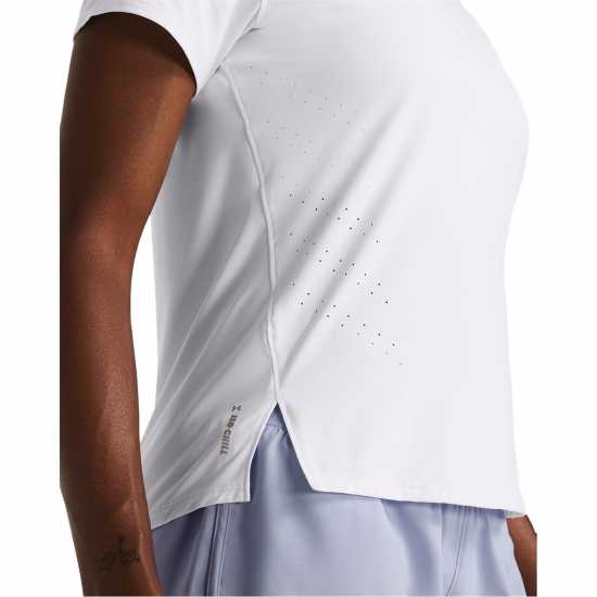 Under Armour Launch Elite Shortsleeve Бяло/Отразително Дамски дрехи за фитнес