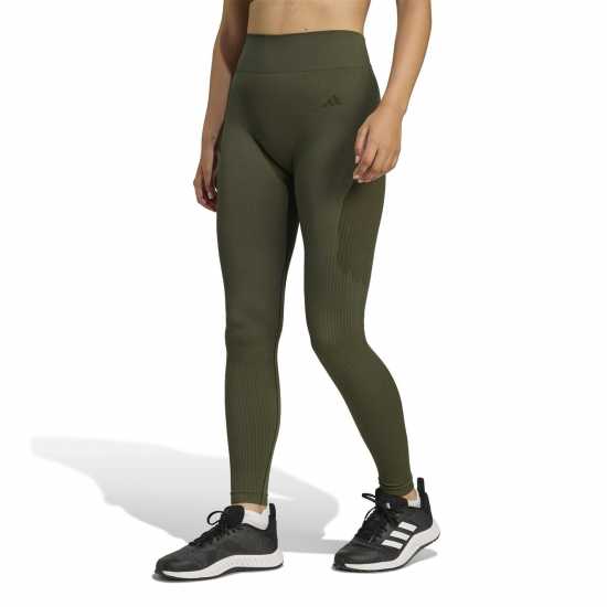 Adidas Workout Essentials Full-Length Knit Leggings Womens Khaki 