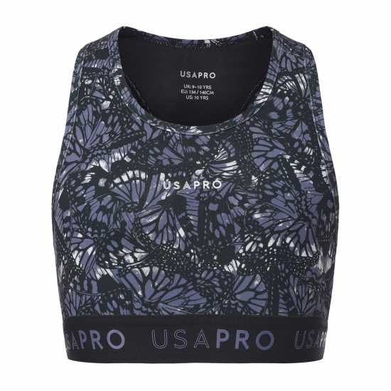 Usa Pro Fitness Crop Top Junior Girls Black Butterfly 