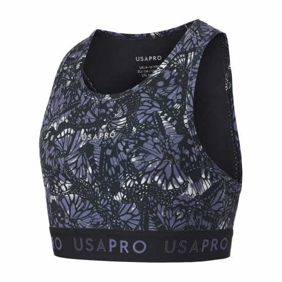 Usa Pro Fitness Crop Top Junior Girls Black Butterfly 