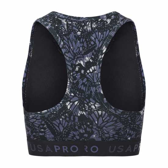 Usa Pro Fitness Crop Top Junior Girls Black Butterfly 