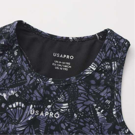 Usa Pro Fitness Crop Top Junior Girls Black Butterfly 