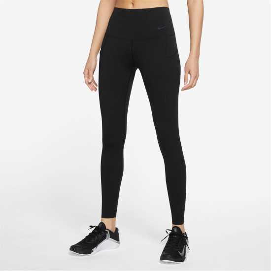 Nike Dri-FIT Universa Women's Medium-Support High-Waisted Leggings with Pockets Black/Black - Дамски клинове за фитнес