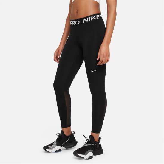 Nike Pro Women's Mid-Rise Mesh-Panelled Leggings Black Дамски клинове за фитнес
