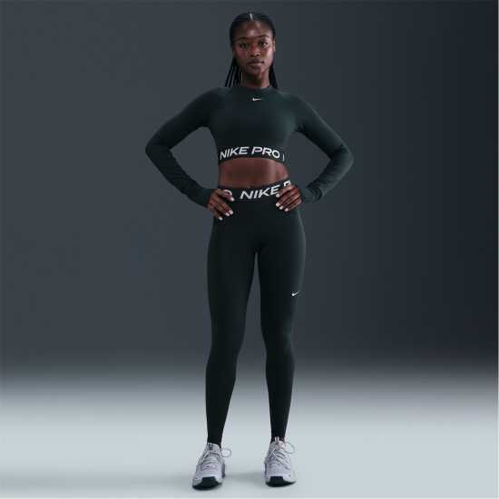 Дамски дрехи за фитнес Nike Pro Women's Mid-Rise Mesh-Panelled Leggings SEAWEED/WHITE Nike Pro Women's Mid-Rise Mesh-Panelled Leggings SEAWEED/WHITE Дамски дрехи за фитнес