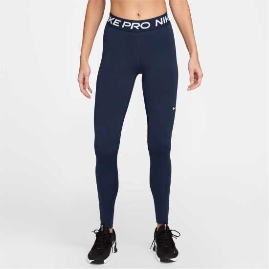 Nike Pro Women's Mid-Rise Mesh-Panelled Leggings Midnight Navy Дамски дрехи за фитнес