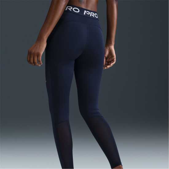 Nike Pro Women's Mid-Rise Mesh-Panelled Leggings Midnight Navy Дамски дрехи за фитнес