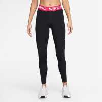 Nike Pro Women's Mid-Rise Mesh-Panelled Leggings Black/Rush Pink Дамски дрехи за фитнес