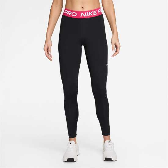 Nike Pro Women's Mid-Rise Mesh-Panelled Leggings Black/Rush Pink Дамски дрехи за фитнес