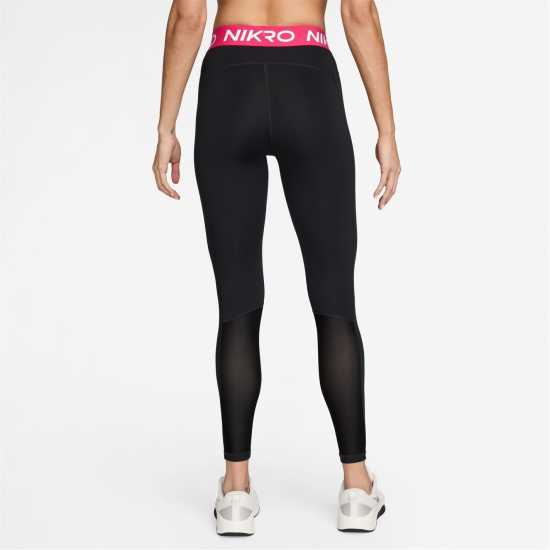 Nike Pro Women's Mid-Rise Mesh-Panelled Leggings Black/Rush Pink Дамски дрехи за фитнес