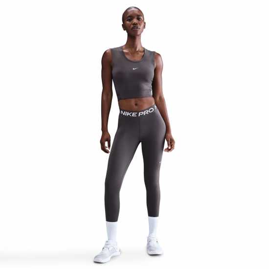 Nike Pro Women's Mid-Rise Mesh-Panelled Leggings Thundr Grey/Wht Дамски дрехи за фитнес