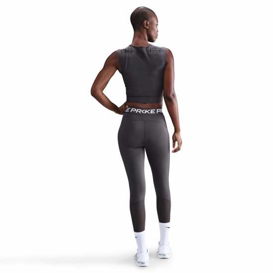 Nike Pro Women's Mid-Rise Mesh-Panelled Leggings Thundr Grey/Wht Дамски дрехи за фитнес