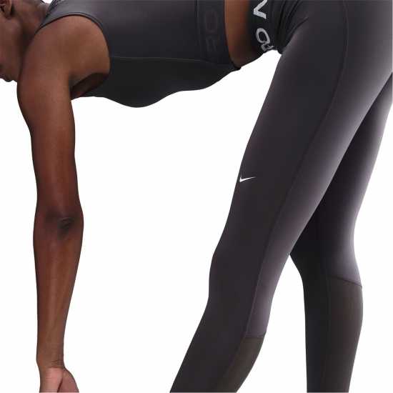 Nike Pro Women's Mid-Rise Mesh-Panelled Leggings Thundr Grey/Wht Дамски дрехи за фитнес