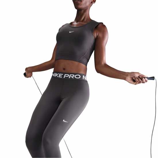 Nike Pro Women's Mid-Rise Mesh-Panelled Leggings Thundr Grey/Wht Дамски дрехи за фитнес