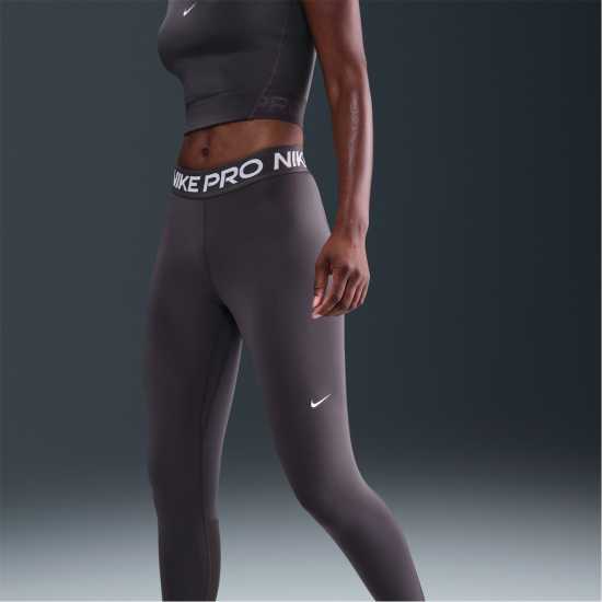Nike Pro Women's Mid-Rise Mesh-Panelled Leggings Thundr Grey/Wht Дамски дрехи за фитнес