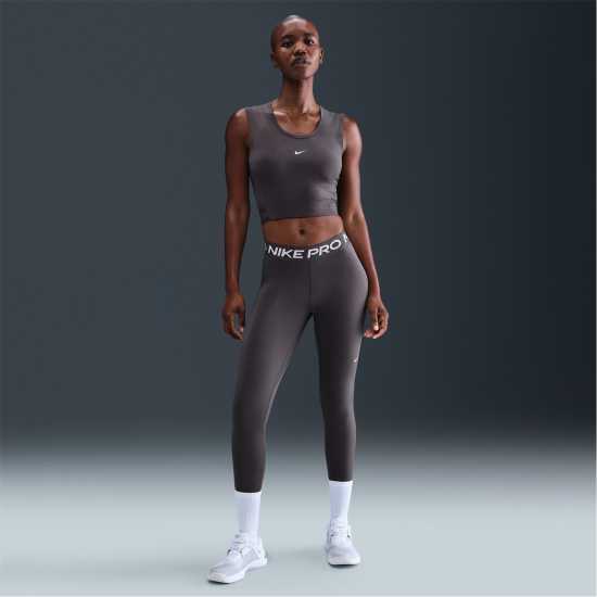 Nike Pro Women's Mid-Rise Mesh-Panelled Leggings Thundr Grey/Wht Дамски дрехи за фитнес