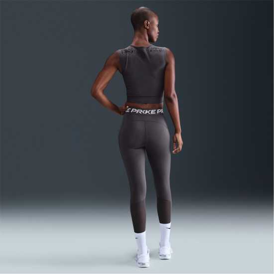Nike Pro Women's Mid-Rise Mesh-Panelled Leggings Thundr Grey/Wht Дамски дрехи за фитнес