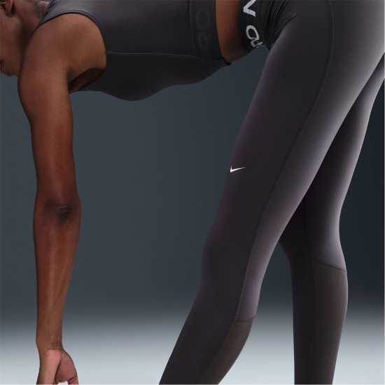 Nike Pro Women's Mid-Rise Mesh-Panelled Leggings Thundr Grey/Wht Дамски дрехи за фитнес
