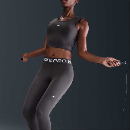 Nike Pro Women's Mid-Rise Mesh-Panelled Leggings Thundr Grey/Wht Дамски дрехи за фитнес
