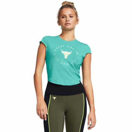 Under Armour Project Rock Night Shift Cap T-Shirt Womens Зелено Дамски дрехи за бягане