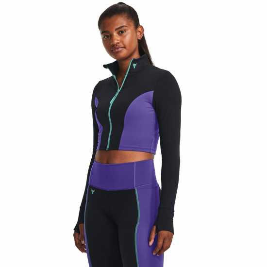 Under Armour Дамско Яке Project Rock Cropped Gym Jacket Womens Black Дамски горнища с цип