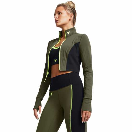 Under Armour Дамско Яке Project Rock Cropped Gym Jacket Womens Зелено Дамски горнища с цип
