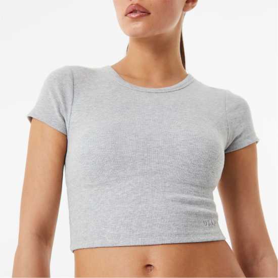 Usa Pro X Sophie Habboo Built In Bra Baby Tee Сиво Дамски дрехи за бягане